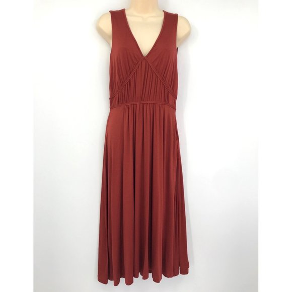 Boden Elina Midi Sleeveless Jersey V-Neck Dress Rust 4 Regular - Picture 1 of 8